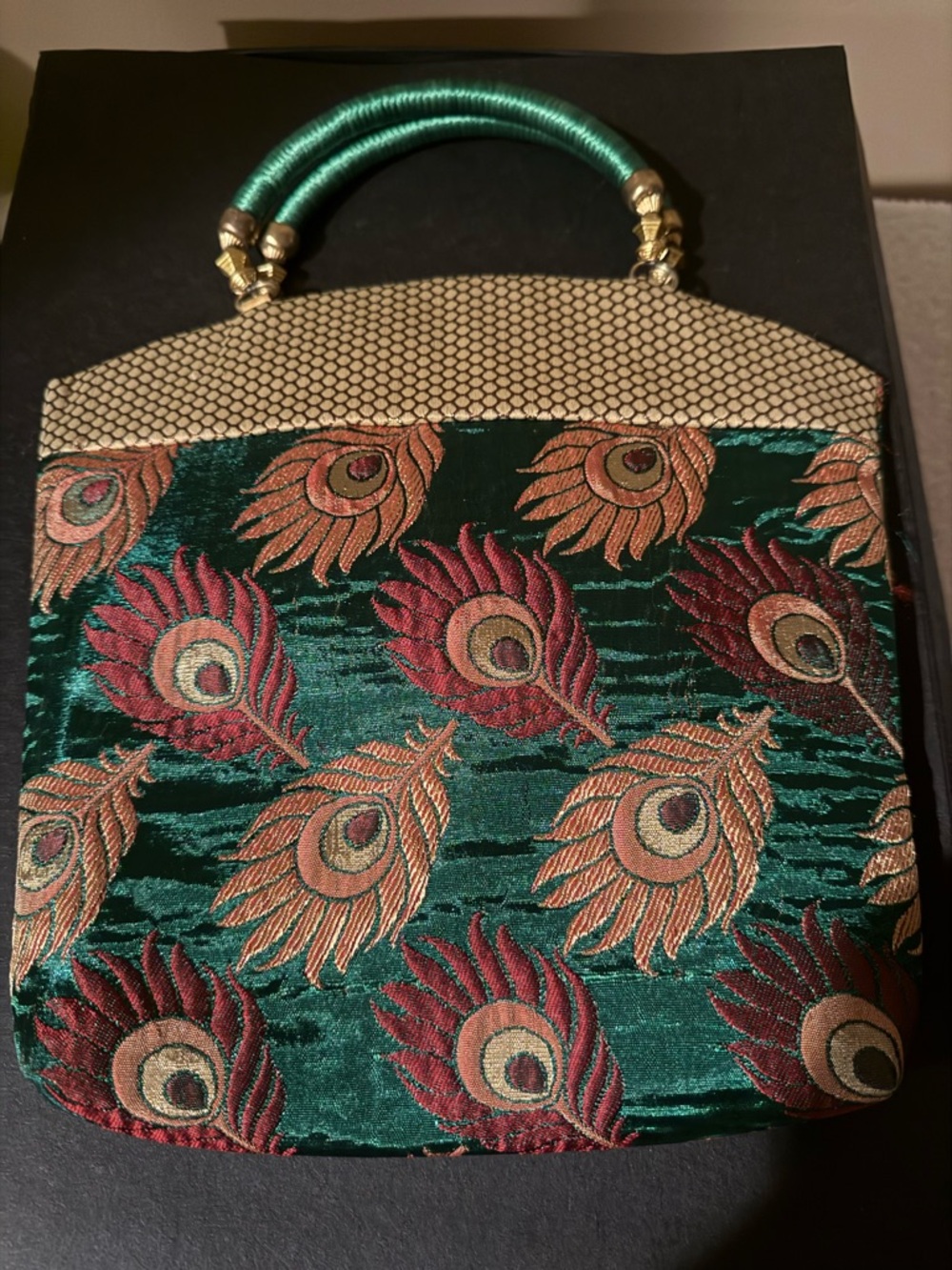 Polo Ralph Lauren Emerald Green Peacock-Embroidered Handbag